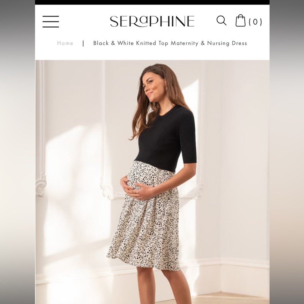 Seraphine Black and White Knitted Top Maternity and Nursing Dress